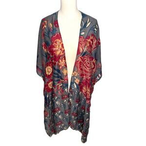 Woven Heart Gray Purple Blue Yellow Shawl One Size